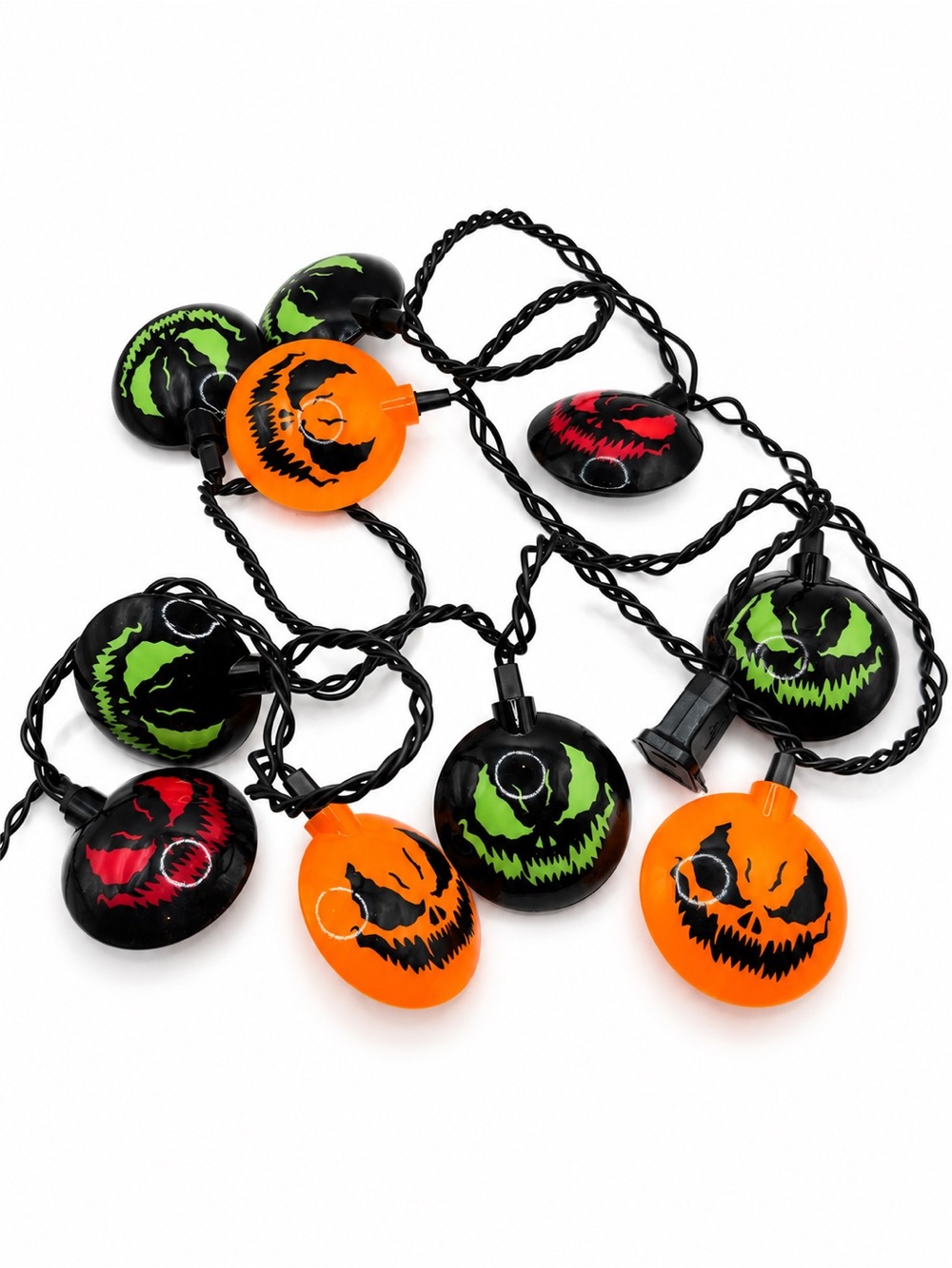 Vintage Fun World Halloween 10 Evil Pumpkin String Lights 90”